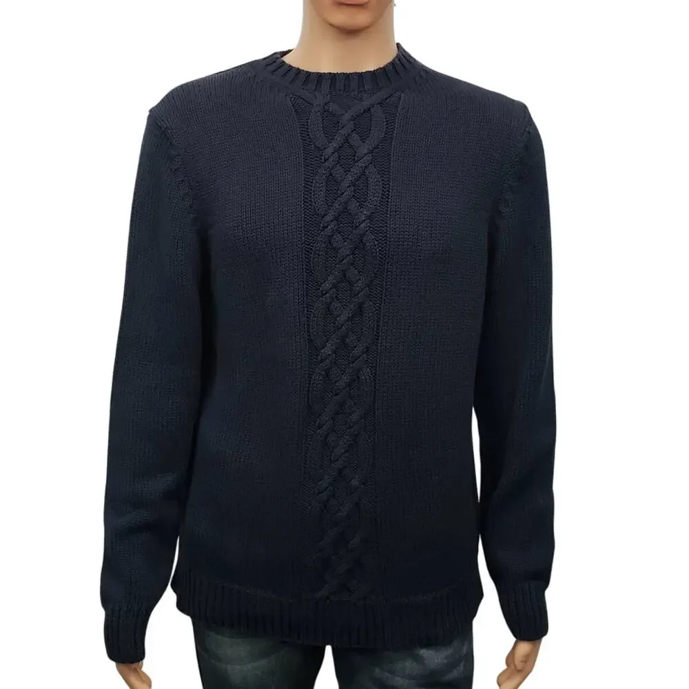 Banana Republic Fisherman Cable knit Sweater Navy Cotton Crew neck Y2K Large